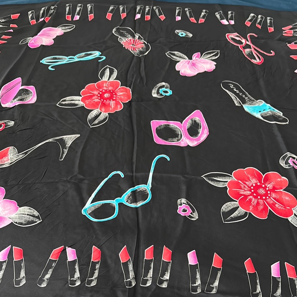 Chic Black Scarf with Red and Pink Accents